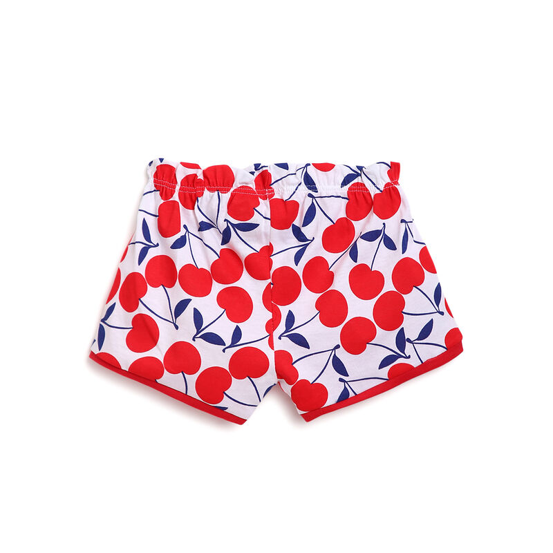 Girls White & Red Printed 2 Pc Set T-shirt with Short Trouser image number 3